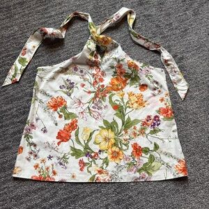 J. Crew Halter Top Ratti Tropical Sz L Floral Cotton Breezy Y2K Classic Vacay